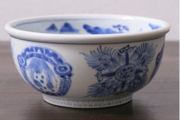 アンティーク雑貨　江戸期　古伊万里　染付　雲龍文　深鉢(深皿)(R-040044)