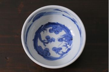 アンティーク雑貨　江戸期　古伊万里　染付　雲龍文　5寸深鉢(深皿)(R-040045)