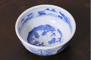 アンティーク雑貨　江戸期　古伊万里　染付　雲龍文　5寸深鉢(深皿)(R-040045)
