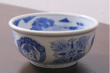 アンティーク雑貨　江戸期　古伊万里　染付　雲龍文　5寸深鉢(深皿)(R-040045)