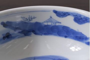 アンティーク雑貨　江戸期　古伊万里　染付　雲龍文　5寸深鉢(深皿)(R-040045)