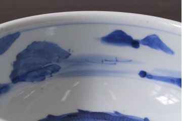 アンティーク雑貨　江戸期　古伊万里　染付　雲龍文　5寸深鉢(深皿)(R-040045)