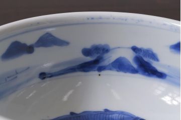 アンティーク雑貨　江戸期　古伊万里　染付　雲龍文　5寸深鉢(深皿)(R-040045)