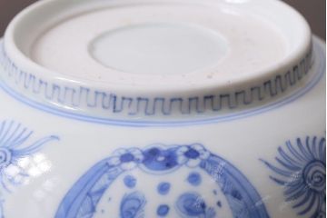 アンティーク雑貨　江戸期　古伊万里　染付　雲龍文　5寸深鉢(深皿)(R-040045)