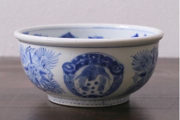 アンティーク雑貨　江戸期　古伊万里　染付　雲龍文　5寸深鉢(深皿)(R-040045)