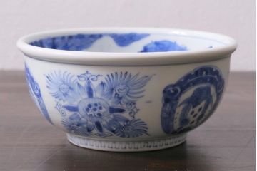 アンティーク雑貨　江戸期　古伊万里　染付　雲龍文　5寸深鉢(深皿)(R-040045)