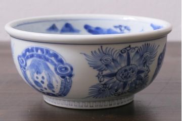 アンティーク雑貨　江戸期　古伊万里　染付　雲龍文　5寸深鉢(深皿)(R-040045)