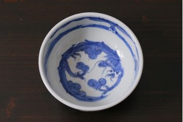 アンティーク雑貨　江戸期　古伊万里　染付　雲龍文　5寸深鉢(深皿)(R-040046)