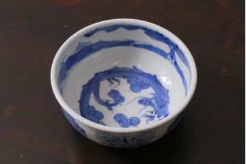 アンティーク雑貨　江戸期　古伊万里　染付　雲龍文　5寸深鉢(深皿)(R-040046)