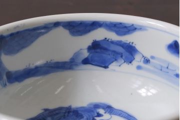 アンティーク雑貨　江戸期　古伊万里　染付　雲龍文　5寸深鉢(深皿)(R-040046)