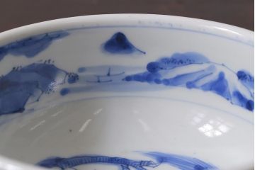 アンティーク雑貨　江戸期　古伊万里　染付　雲龍文　5寸深鉢(深皿)(R-040046)