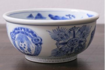 アンティーク雑貨　江戸期　古伊万里　染付　雲龍文　5寸深鉢(深皿)(R-040046)