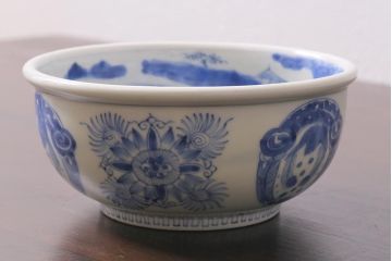 アンティーク雑貨　江戸期　古伊万里　染付　雲龍文　深鉢(深皿)(R-040047)