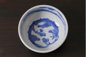 アンティーク雑貨　江戸期　古伊万里　染付　雲龍文　深鉢(深皿)(R-040047)