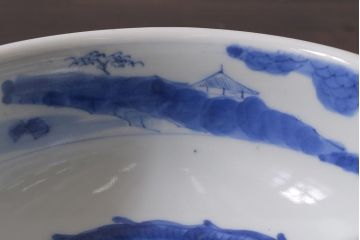 アンティーク雑貨　江戸期　古伊万里　染付　雲龍文　深鉢(深皿)(R-040047)
