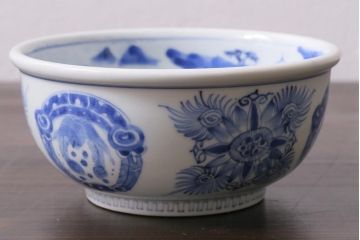 アンティーク雑貨　江戸期　古伊万里　染付　雲龍文　深鉢(深皿)(R-040047)
