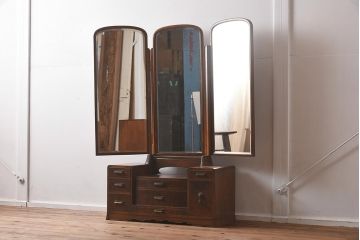 アンティーク家具　和製アンティーク　指物家具　三方桑材　上手物　風情あふれる佇まいが魅力的な鏡台(ドレッサー、三面鏡)(R-040048)