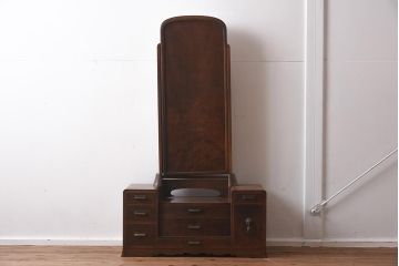 アンティーク家具　和製アンティーク　指物家具　三方桑材　上手物　風情あふれる佇まいが魅力的な鏡台(ドレッサー、三面鏡)(R-040048)