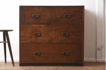 アンティーク家具　大正昭和初期　前面ケヤキ材　木の風合いが楽しめるシンプルなチェスト(引き出し、和タンス)(R-040051)