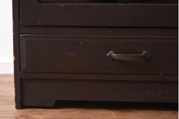 アンティーク家具　レトロ家具　薄型で小振りな収納棚(キャビネット、本棚)(R-040053)