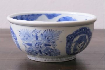 アンティーク雑貨　江戸期　古伊万里　染付　雲龍文　深鉢2個セット(深皿)(R-040060)