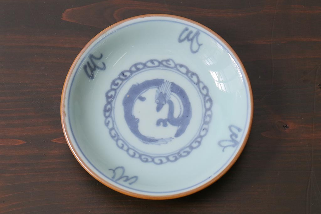 アンティーク雑貨　江戸期　萬歴年製　染付　4寸小皿3枚(和食器)(R-040063)