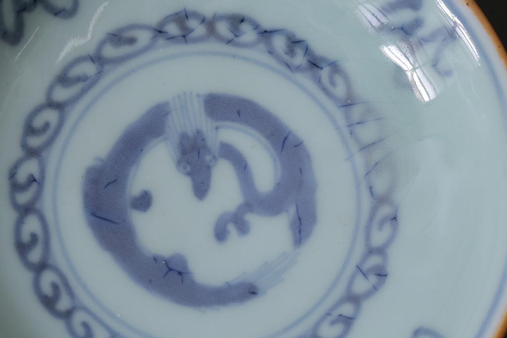 アンティーク雑貨　江戸期　萬歴年製　染付　4寸小皿3枚(和食器)(R-040063)