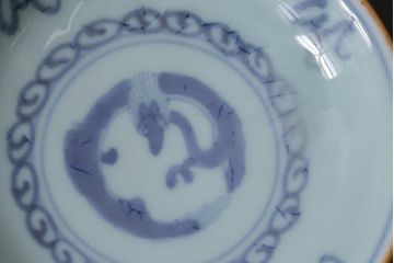 アンティーク雑貨　江戸期　萬歴年製　染付　4寸小皿3枚(和食器)(R-040063)