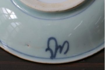 アンティーク雑貨　江戸期　萬歴年製　染付　4寸小皿3枚(和食器)(R-040063)