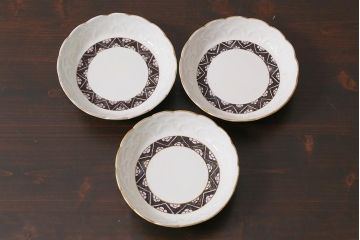 アンティーク雑貨 江戸明治期 白磁陽刻なます皿3枚セット(中皿、和食器)(R-040064)