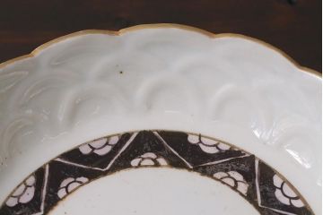 アンティーク雑貨 江戸明治期 白磁陽刻なます皿3枚セット(中皿、和食器)(R-040064)