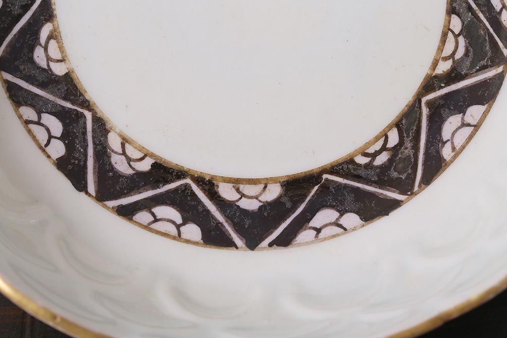 アンティーク雑貨 江戸明治期 白磁陽刻なます皿3枚セット(中皿、和食器)(R-040064)