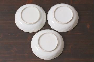 アンティーク雑貨 江戸明治期 白磁陽刻なます皿3枚セット(中皿、和食器)(R-040064)