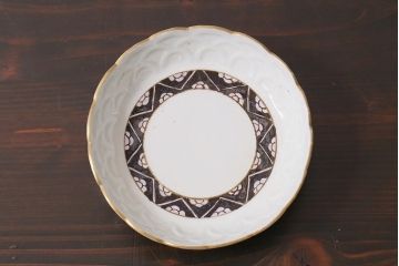 アンティーク雑貨　江戸明治期　白磁陽刻なます皿3枚セット(中皿、和食器)(R-040064)
