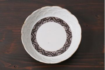 アンティーク雑貨　江戸明治期　白磁陽刻なます皿3枚セット(中皿、和食器)(R-040065)