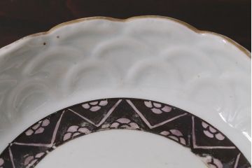 アンティーク雑貨　江戸明治期　白磁陽刻なます皿3枚セット(中皿、和食器)(R-040065)