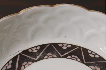 アンティーク雑貨　江戸明治期　白磁陽刻なます皿3枚セット(中皿、和食器)(R-040066)