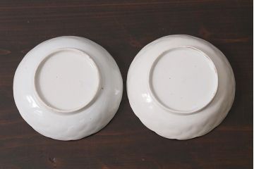 アンティーク雑貨　江戸明治期　白磁陽刻なます皿2枚セット(中皿、和食器)(R-040067)