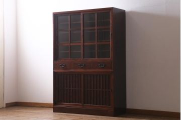 中古　岩谷堂箪笥　No.467　和モダンな食器棚120(水屋箪笥、茶棚、収納棚、キャビネット)(定価約68万円)