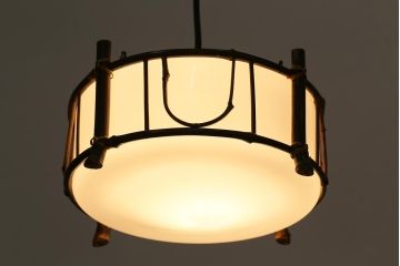 アンティーク照明　大正昭和初期　竹細工が印象的な吊り下げ照明(天井照明、ペンダントライト)(R-040078)