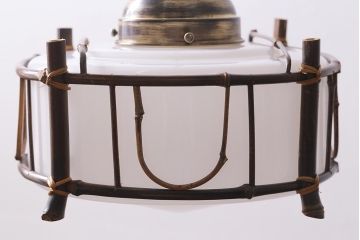 アンティーク照明　大正昭和初期　竹細工が印象的な吊り下げ照明(天井照明、ペンダントライト)(R-040078)