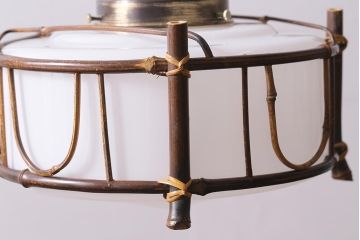 アンティーク照明　大正昭和初期　竹細工が印象的な吊り下げ照明(天井照明、ペンダントライト)(R-040078)