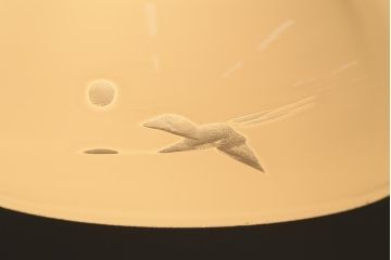 アンティーク照明　昭和レトロ　鶴の透かしが素敵な切子のペンダントライト(天井照明、吊り下げ照明、シェード)(R-040083)