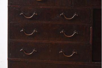 アンティーク家具　和製アンティーク　明治大正期　総ケヤキ材　玉杢　銅金具　赤みがかった色味がレトロな小箪笥(引き出し、小物収納)(R-040086)