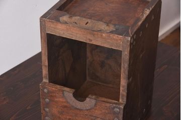 アンティーク雑貨　古民具・骨董　明治期　ケヤキ材　古い趣を感じる銭箱(銭函)(R-040087)