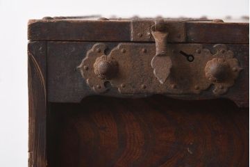 アンティーク雑貨　古民具・骨董　明治期　ケヤキ材　古い趣を感じる銭箱(銭函)(R-040087)