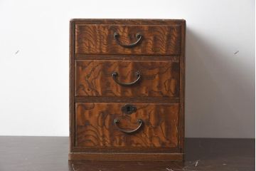 アンティーク家具　和製アンティーク　昭和初期　前面タモ材　玉杢　木目が目を引く小引き出し(卓上収納、小物収納)(R-040090)