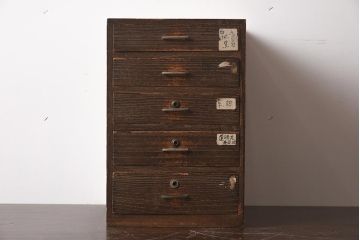 アンティーク家具　和製アンティーク　昭和初期　味のある桐材製の小引き出し(卓上収納、小物収納)(R-040095)