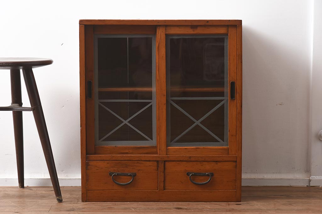 シャビーシック】アンティーク風 キャビネット グリーン 小型収納家具