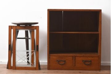 アンティーク家具　引き出し付き　ガラスの模様がおしゃれな小型の収納棚(戸棚、キャビネット)(R-040100)